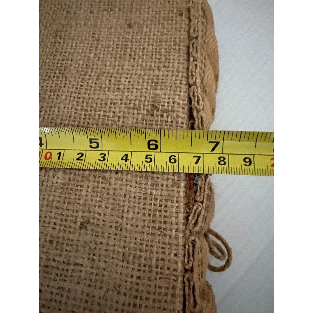 VTG Handmade Burlap Basket Farmhouse Primitive Rustic‎ Tan Blue Floral Handle